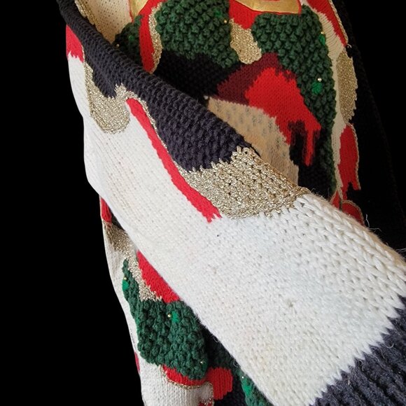 Vtg 80s 90s Hand-Knit Ugly Christmas Sweater With Santa Claus & Festive Design - Picture 13 of 16